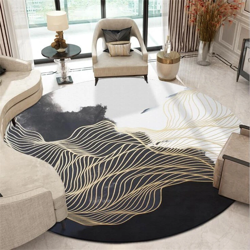 Chinese Style Living Room Round Carpets Black White Ink Landscape Painting Gold Line Bedroom Door Mat Non-Slip Bedside Area Rugs
Chinese Style Living Room Round Carpets Black White Ink Landscape Painting Gold Line Bedroom Door Mat Non-Slip Bedside Area Rugs