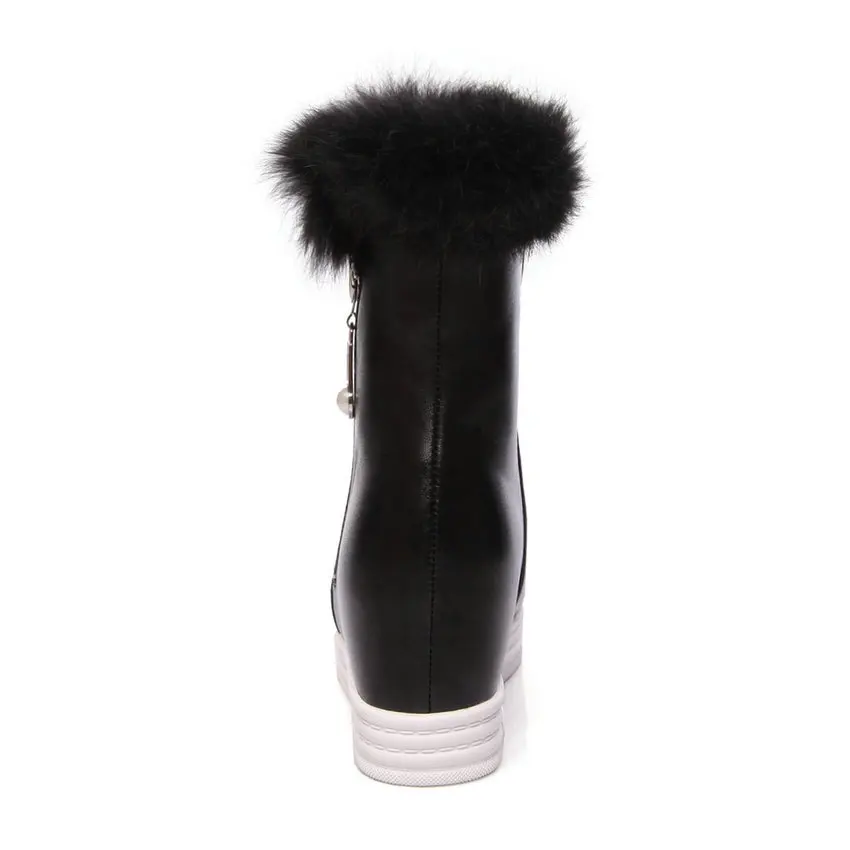NESIMOO 2021 Wedge Heel Round Toe Mid Calf Boots Height Increasing Keep Warm Women Shoes PU Winter Zipper Snow Boots Size 34-39