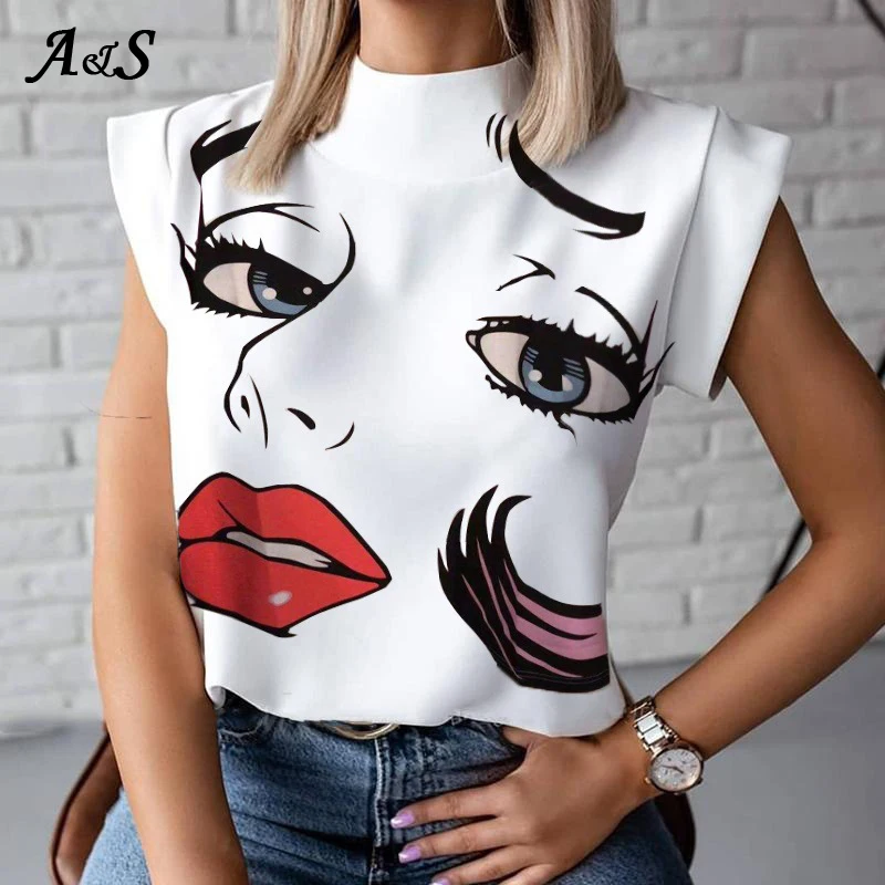 Anbenser Chic Printed T-shirt Women Elegant Chain T Shirts Summer Casual Stand Neck Pullover Tops Ladies Sexy Eye Sleeveless Top
Anbenser Chic Printed T-shirt Women Elegant Chain T Shirts Summer Casual Stand Neck Pullover Tops Ladies Sexy Eye Sleeveless Top