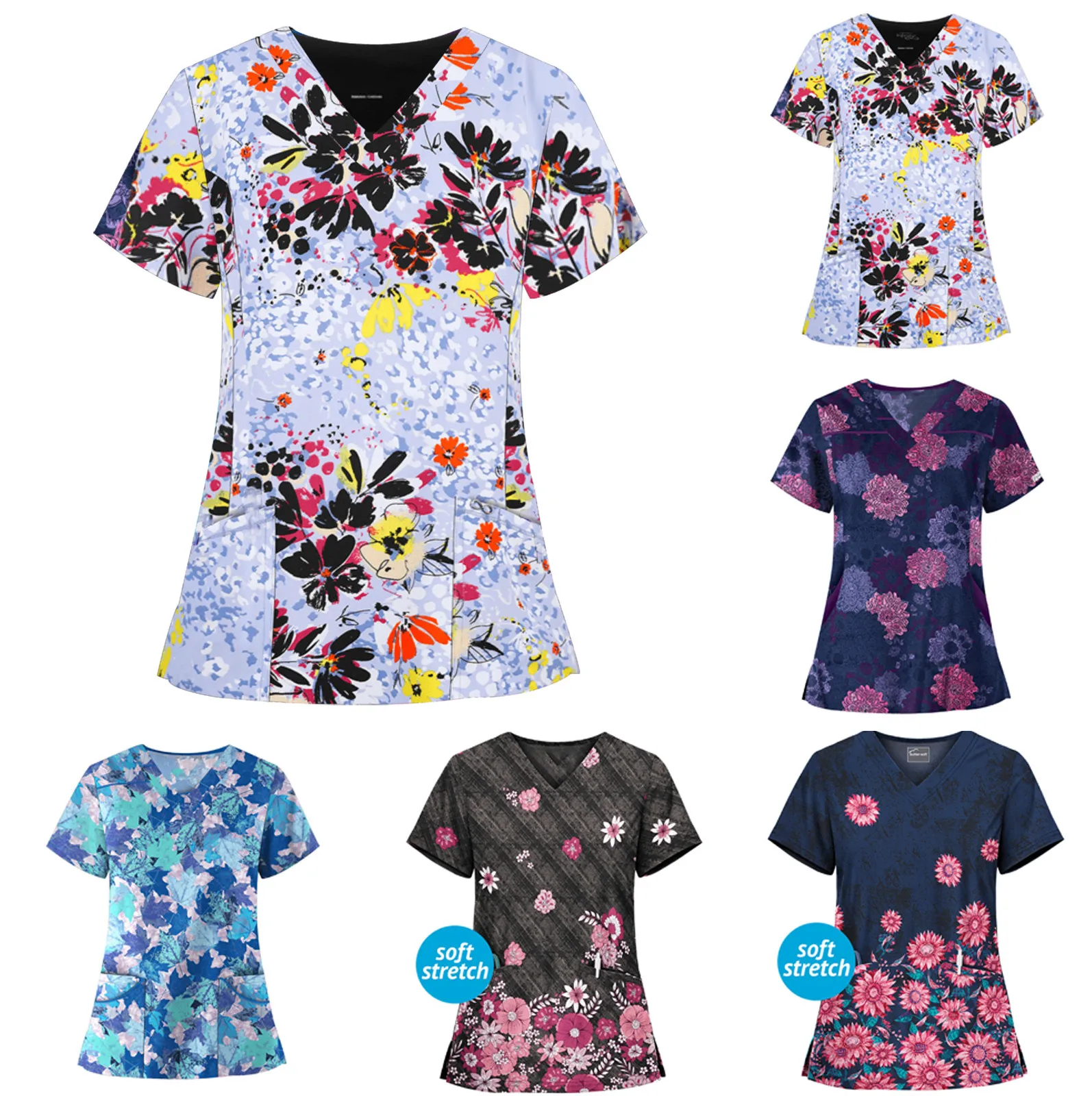 S-2XL Spring Autumn Ladies Short Sleeve V-neck Pocket Workwear Top Flower leaf print новогодние футболки Simple and stylish F4
S-2XL Spring Autumn Ladies Short Sleeve V-neck Pocket Workwear Top Flower leaf print новогодние футболки Simple and stylish F4