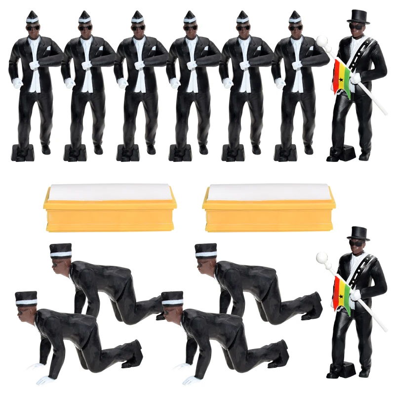 Hot Sale Coffin Dance Team Action Figure Dancing Pallbearers Cosplay Ghana Funeral Dancing Team Models Toys PVC Gags Practical
Hot Sale Coffin Dance Team Action Figure Dancing Pallbearers Cosplay Ghana Funeral Dancing Team Models Toys PVC Gags Practical