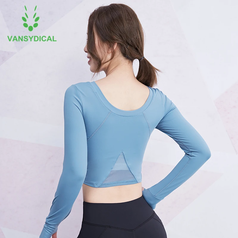 

Vansydical Mesh Yoga Shirts Long Sleeve Crop Top Womens Gym Shirt Running Tops Fitness Women Workout Sports T-shirts Thumb Holes