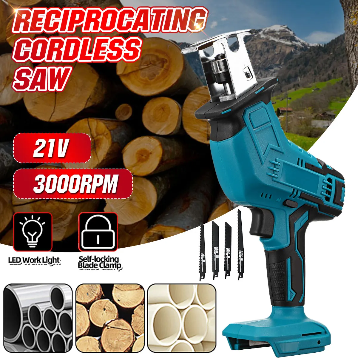 Mini Electric Saw Cordless Reciprocating Saw Woodworking Cutting DIY Power Saws Tool with 4 Saw Blades for 21V Makita Battery
Mini Electric Saw Cordless Reciprocating Saw Woodworking Cutting DIY Power Saws Tool with 4 Saw Blades for 21V Makita Battery