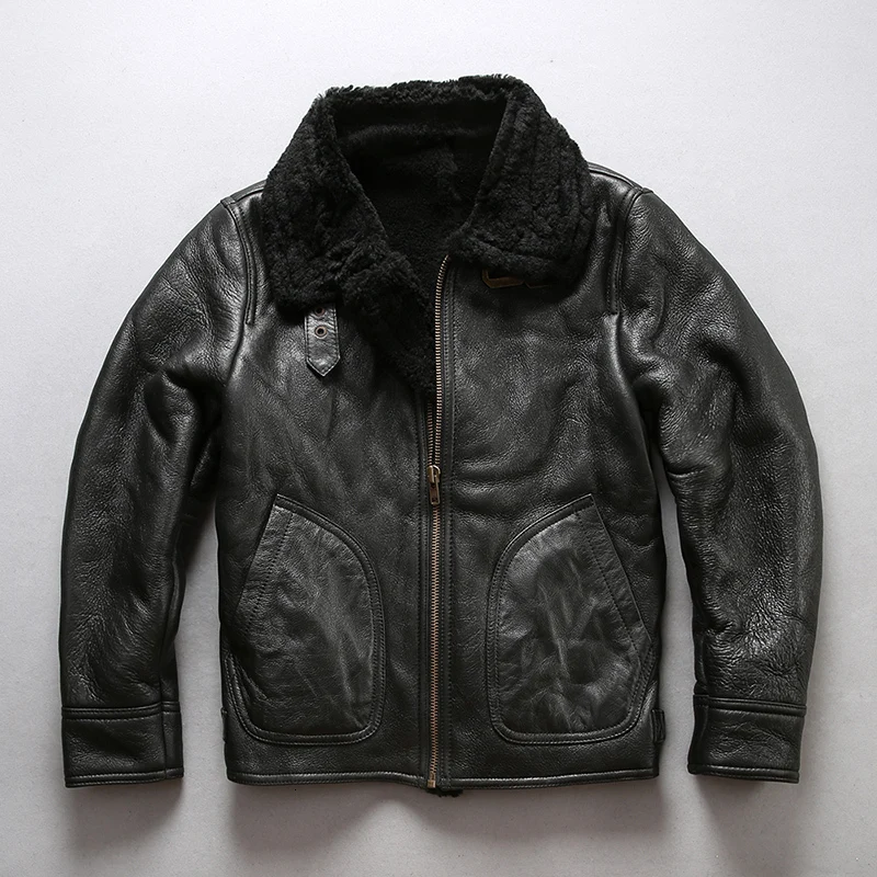2020 New Shearling Flight Jacket Men Casual Cold Winter Pilot Jackets Wool Liner Sheepskin Bomber Coat Russia Coats | Мужская одежда