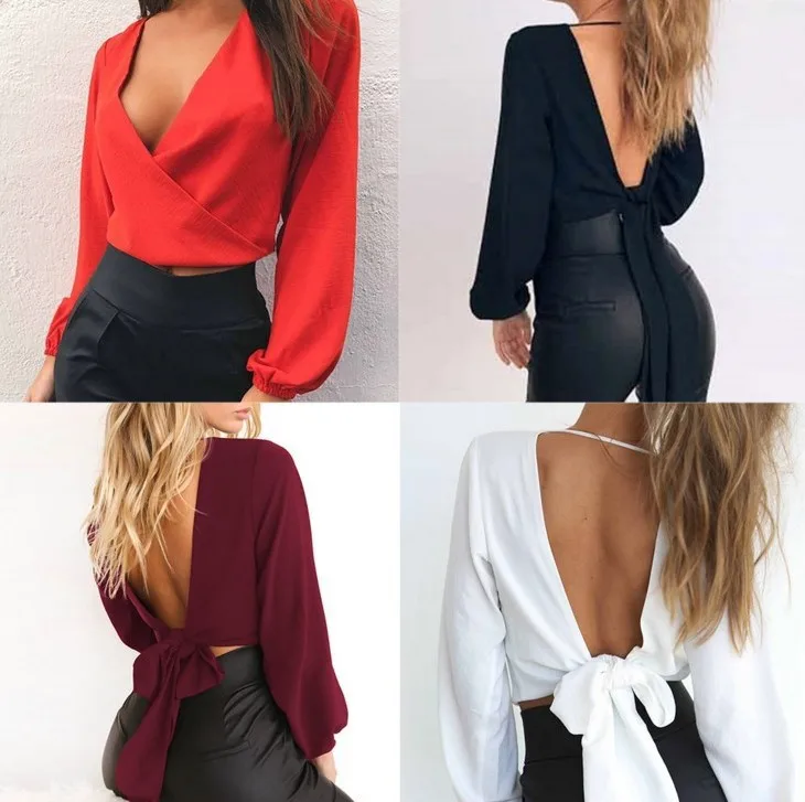 Winter Ladies V- Neck Open Waist Backless Sexy Long-sleeved Knotted Blouses Women's Tops And Blouses Fashion Temperament Blouses
Winter Ladies V- Neck Open Waist Backless Sexy Long-sleeved Knotted Blouses Women's Tops And Blouses Fashion Temperament Blouses