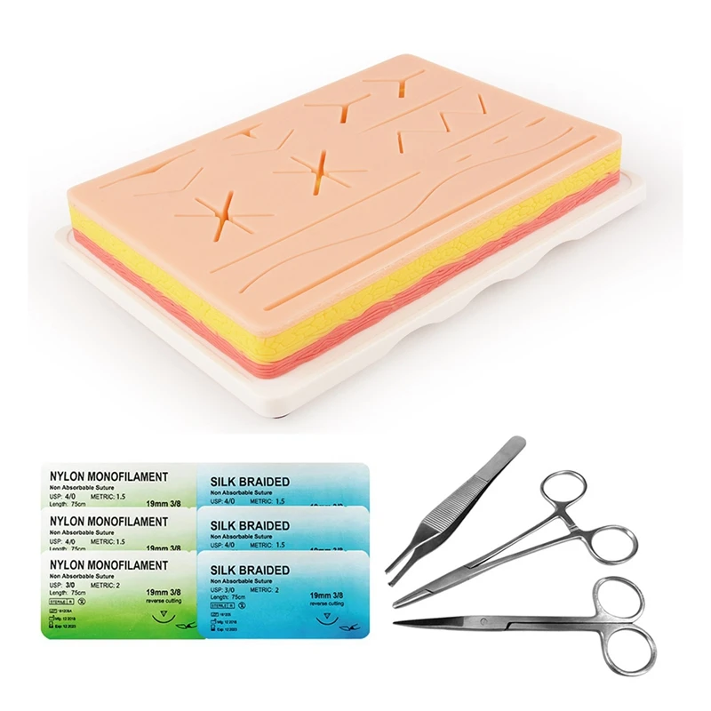 Suture Training Kit, Skin Operate Suture Practice Model Training Pad Needle Scissors Tool Kit Teaching Equipment
Suture Training Kit, Skin Operate Suture Practice Model Training Pad Needle Scissors Tool Kit Teaching Equipment