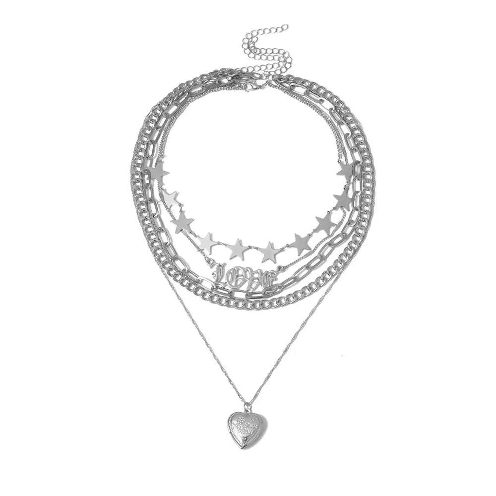 Multi layer Punk chain with heart stars for women men padlock love pendant necklace 2019 statement gothic cool fashion jewelry
Multi layer Punk chain with heart stars for women men padlock love pendant necklace 2019 statement gothic cool fashion jewelry