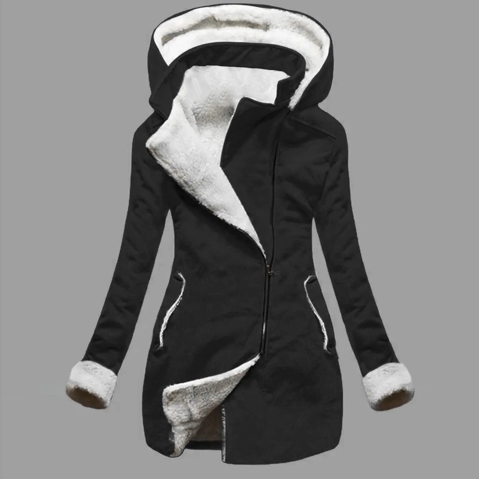 Winter Warm Plush Jacket Women Casual Solid Hooded Pockets Coat Female Hooded Slim Zipper Outwear Jacket
Winter Warm Plush Jacket Women Casual Solid Hooded Pockets Coat Female Hooded Slim Zipper Outwear Jacket