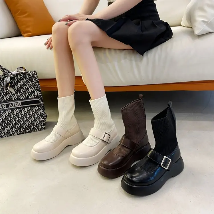 Mary Jane Women 'S Ankle Boots 2021autumn New Belt Buckle Thick Bottom Knitted Fabric Elastic Socks Boots Women Martin boots
Mary Jane Women 'S Ankle Boots 2021autumn New Belt Buckle Thick Bottom Knitted Fabric Elastic Socks Boots Women Martin boots