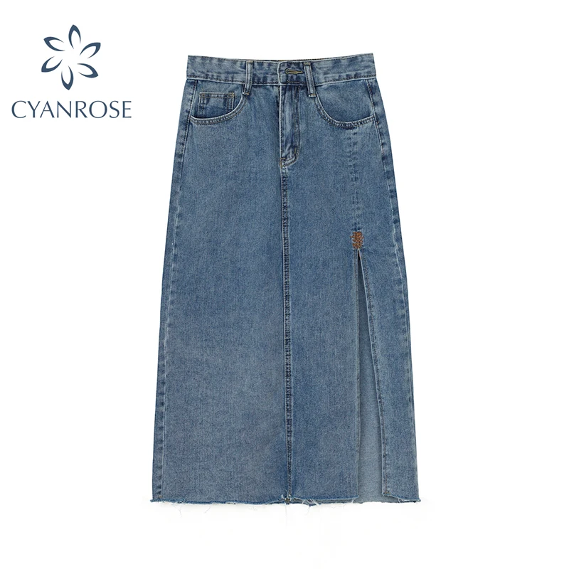 Vintage High Waist A-line Denim Skirt Women Summer 2021 Korean Streetwear Split Navy Blue Straight Tube Jeans Long Skirt Female
Vintage High Waist A-line Denim Skirt Women Summer 2021 Korean Streetwear Split Navy Blue Straight Tube Jeans Long Skirt Female