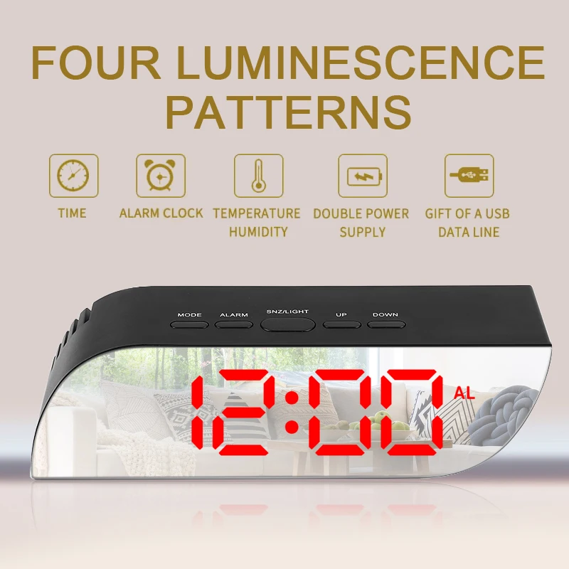 Multifunctional alarm clock mirror LED digital snooze desk clock display temperature time date home decoration clock 
Multifunctional alarm clock mirror LED digital snooze desk clock display temperature time date home decoration clock