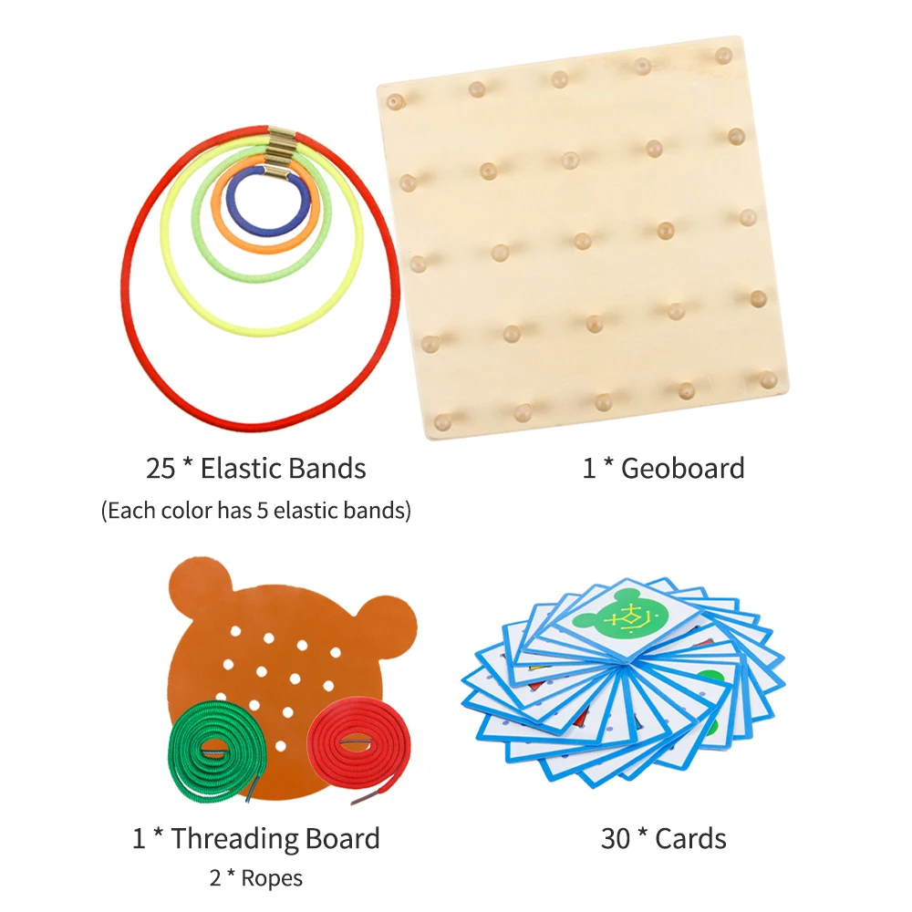 Wooden Geoboard Mathematical Manipulative Material 5x5 Array Geo Board with Elastic Bands Pattern Cards Threading Board
Wooden Geoboard Mathematical Manipulative Material 5x5 Array Geo Board with Elastic Bands Pattern Cards Threading Board