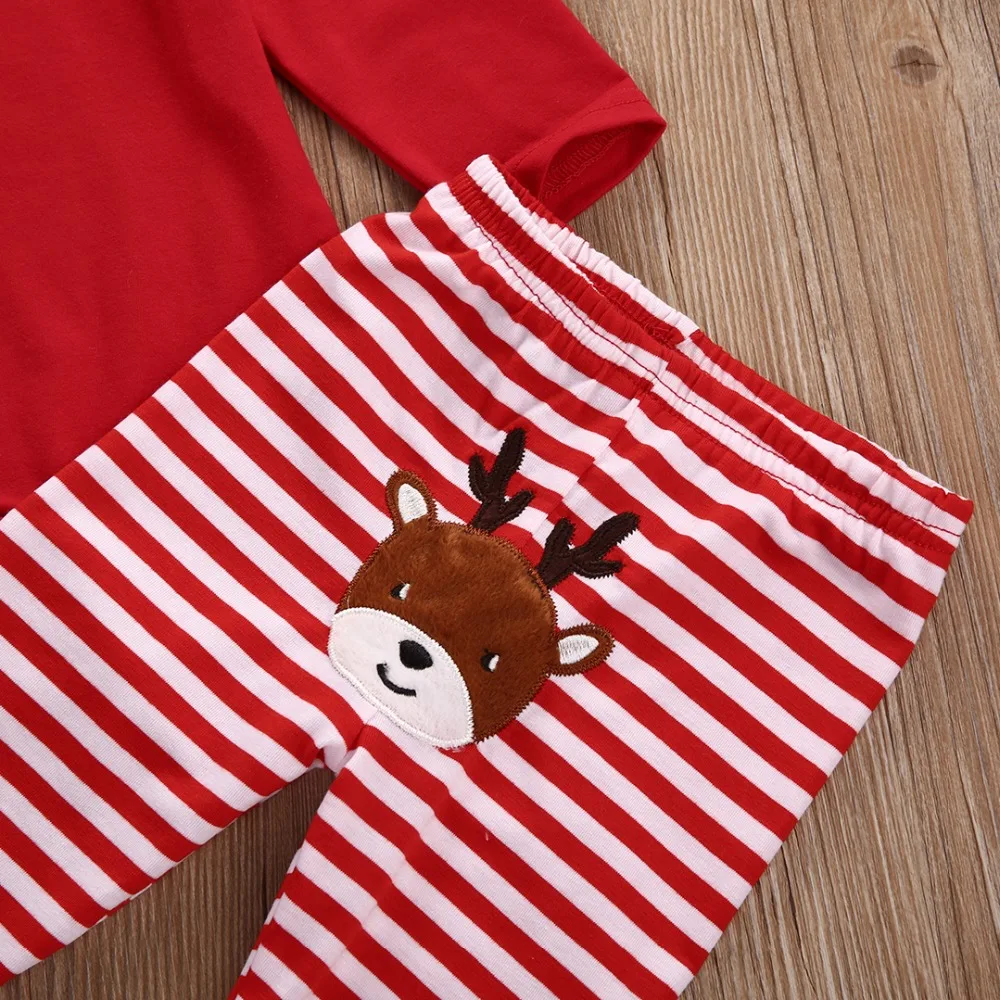 2020 Xmas Newborn Baby Boys Girls Christmas Romper Stripe Long Pants Clothes Outfits Set red Overalls Infant Pajamas | Детская одежда и