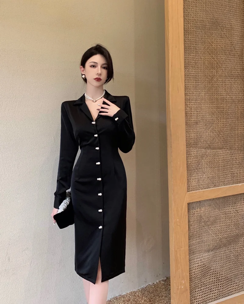 Elegant Office Ladies Fashion Single-Breasted Shirt Dress Autumn Long-Sleeved Black Mid-Length Vestido For Women Casual Hanbok
Elegant Office Ladies Fashion Single-Breasted Shirt Dress Autumn Long-Sleeved Black Mid-Length Vestido For Women Casual Hanbok
