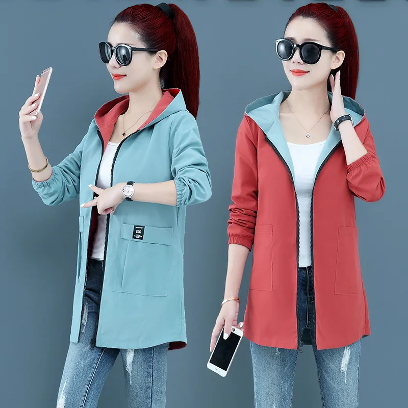 Spring Autumn Double-sided Trench Coat Women Casual Zipper Hooded Medium Long Coats Female Plus Size 3XL Korean Windbreaker
Spring Autumn Double-sided Trench Coat Women Casual Zipper Hooded Medium Long Coats Female Plus Size 3XL Korean Windbreaker