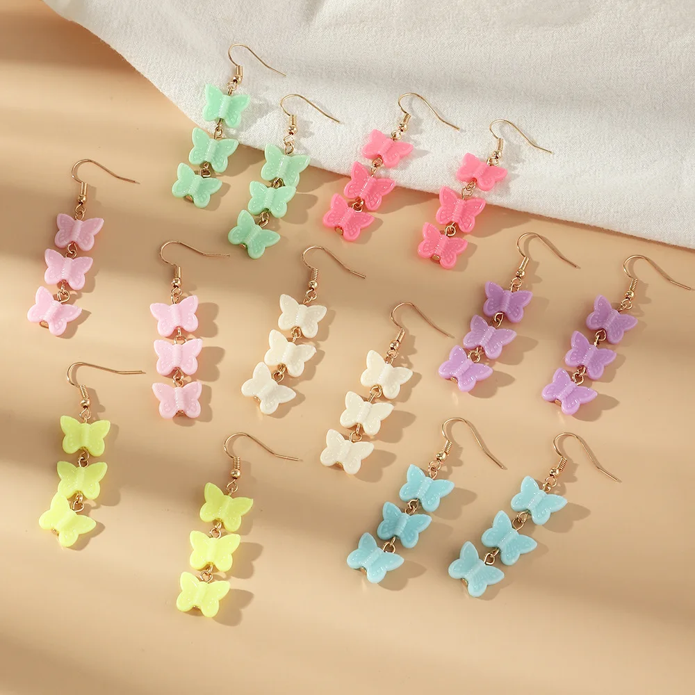 Girly Jelly Color Three Resin Butterfly Pendant Earrings Eardrops Women's Ear Ornaments Jewelry Accessories Valentine's Day Gift
Girly Jelly Color Three Resin Butterfly Pendant Earrings Eardrops Women's Ear Ornaments Jewelry Accessories Valentine's Day Gift