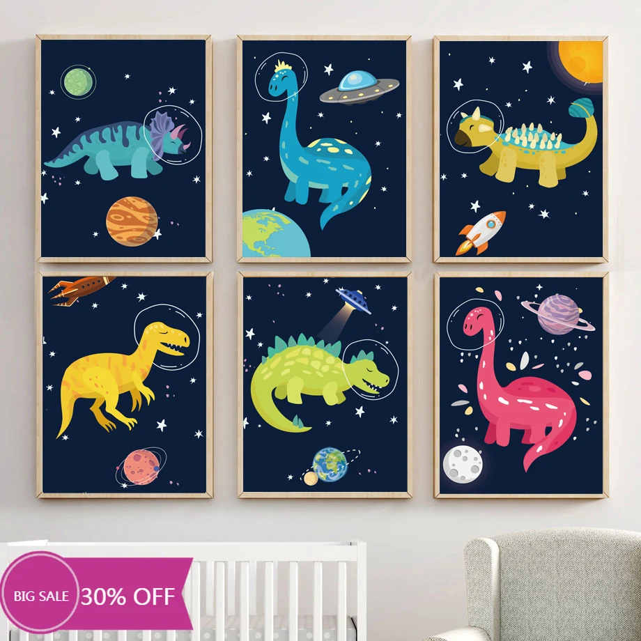 

Space Astronaut Dinosaur Planet Rocket Rocket Rocket Nursery Wall Baby Kids Room Decoration Canvas Painting Mural