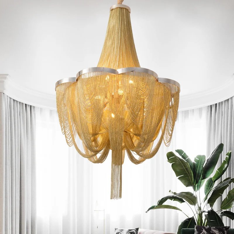 Italy Style Gold Silver Chandelier Aluminum chain suspension lamp wedding hanging lamp Luxury Living Room decoration
Italy Style Gold Silver Chandelier Aluminum chain suspension lamp wedding hanging lamp Luxury Living Room decoration
