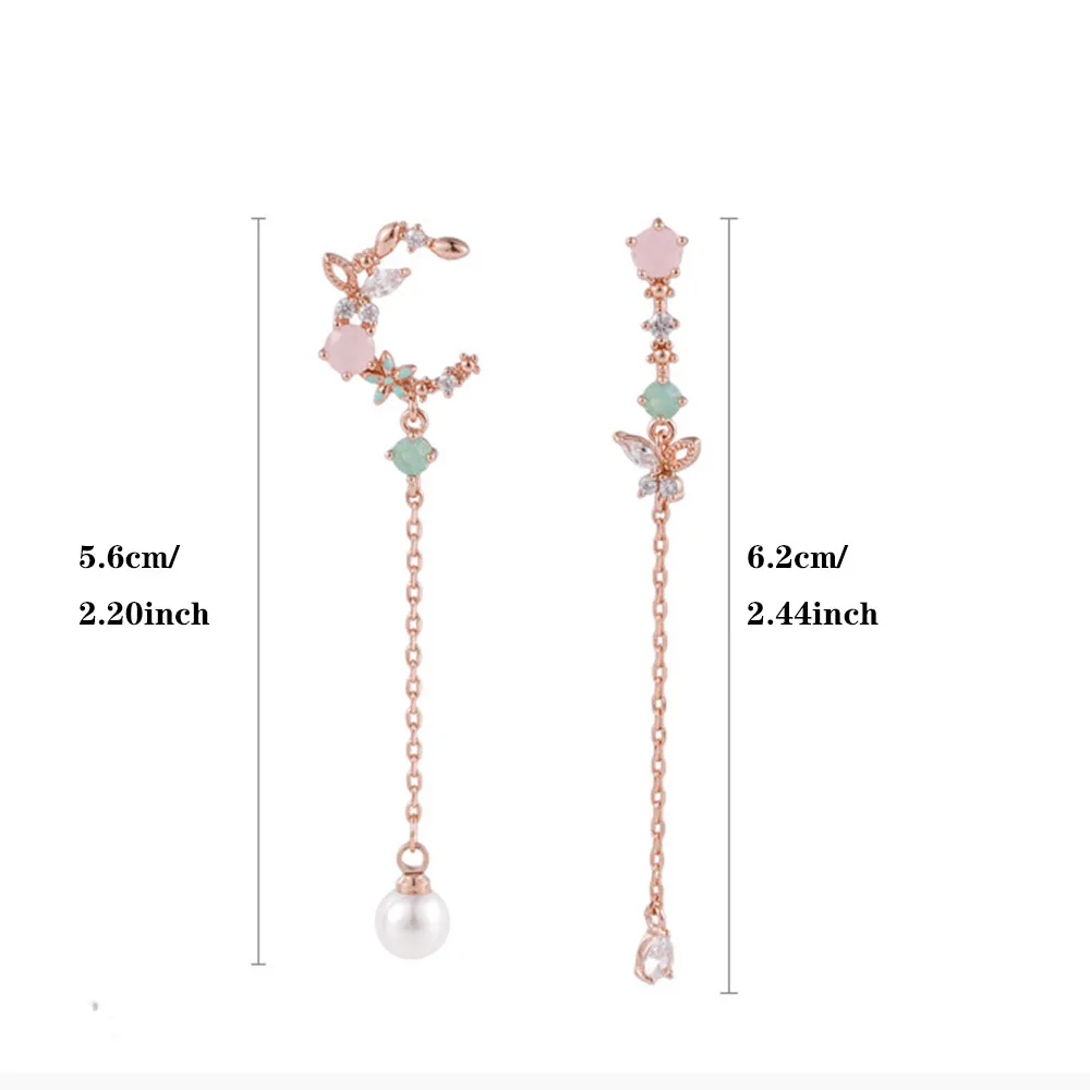Fashion Asymmetry Star Moon Long Dangle Earrings For Women Micro-inlaid Zircon Butterfly Flower Pearl Tassel Earrings
Fashion Asymmetry Star Moon Long Dangle Earrings For Women Micro-inlaid Zircon Butterfly Flower Pearl Tassel Earrings