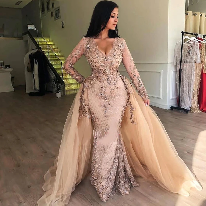 New Elegant Lace Mermaid Prom Evening Dresses V Neck Long Sleeves Tulle Applique Floor Length Evening Gowns Plus Size
New Elegant Lace Mermaid Prom Evening Dresses V Neck Long Sleeves Tulle Applique Floor Length Evening Gowns Plus Size