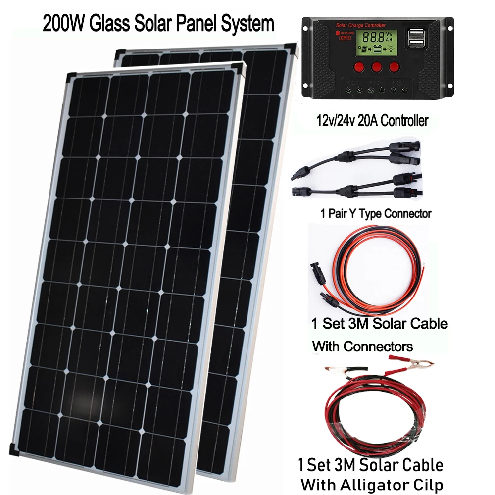 100W 200W Glass Rigid Solar Panel Complete Kit ,36PCS Solar Cell 125mm*125mm 12V 24V battery Charge.
100W 200W Glass Rigid Solar Panel Complete Kit ,36PCS Solar Cell 125mm*125mm 12V 24V battery Charge.