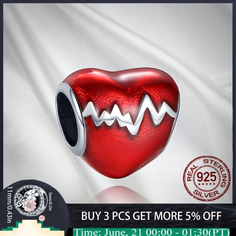 HOT 925 Sterling Silver Heart-Shaped Enamel Heartbeat Beads Charms Fit Original Bracelets Bangle DIY For Women Jewelry Gift
HOT 925 Sterling Silver Heart-Shaped Enamel Heartbeat Beads Charms Fit Original Bracelets Bangle DIY For Women Jewelry Gift