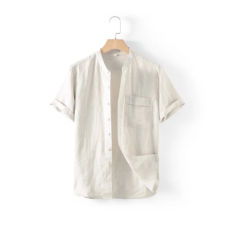 2021 summer new men's linen short sleeve stand collar patch bag casual cardigan simple linen shirt D002
2021 summer new men's linen short sleeve stand collar patch bag casual cardigan simple linen shirt D002