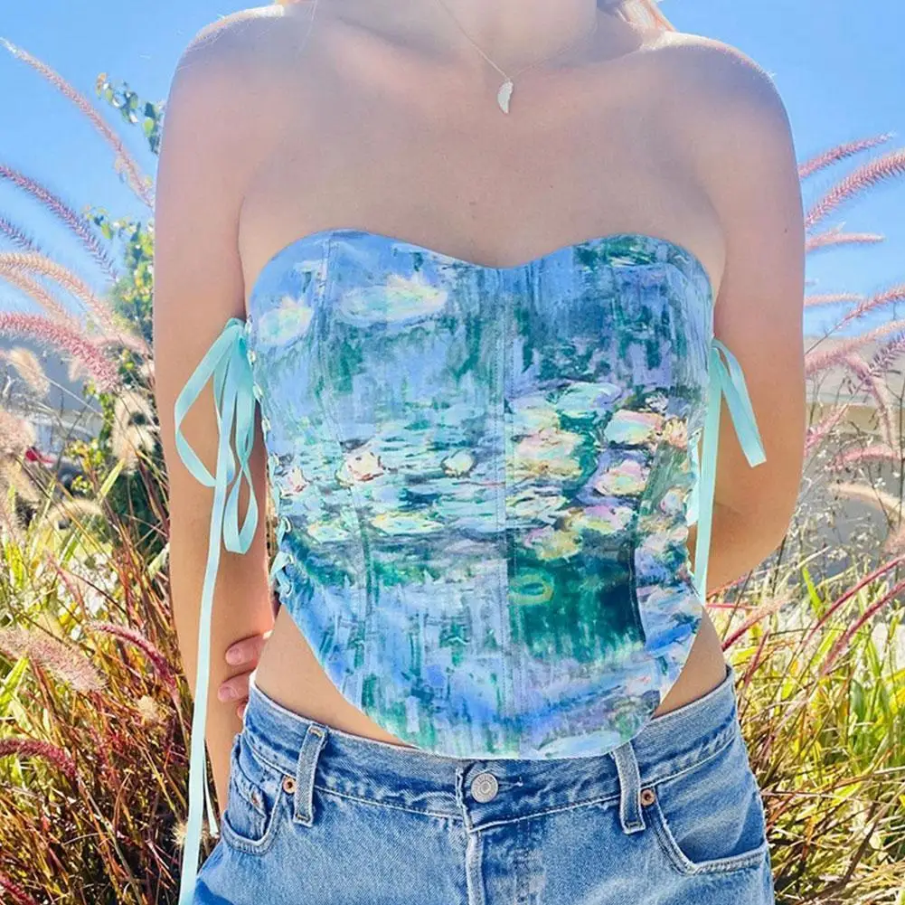 Corset Tops 2021 Summer y2k Vintage Dye Side Tie Lace-Up Tank Top Fashion Flower Print Sexy Strapless Party Outfits Bandage Crop 
Corset Tops 2021 Summer y2k Vintage Dye Side Tie Lace-Up Tank Top Fashion Flower Print Sexy Strapless Party Outfits Bandage Crop