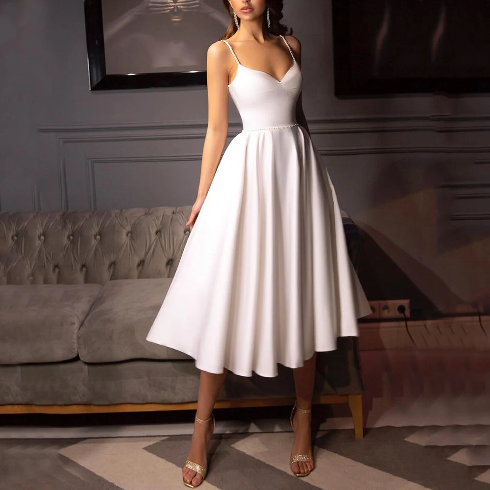 Sweetheart Wedding Party Short Dresses Simple Open Back Bridal Gown Jersey Spaghetti Straps Solid Color Vestidos De Noiva
Sweetheart Wedding Party Short Dresses Simple Open Back Bridal Gown Jersey Spaghetti Straps Solid Color Vestidos De Noiva