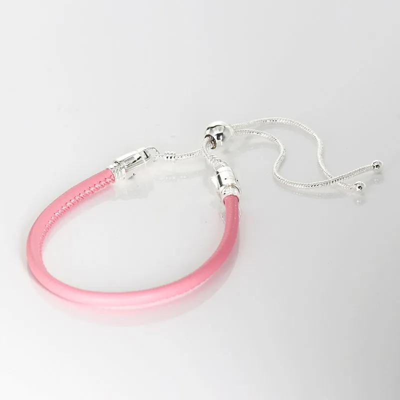 100% 925 Sterling Silver Adjustable Pull Pink Leather Cord Pan Bracelet Fit Fine Original Bracelet Bead Charm Diy Jewelry
100% 925 Sterling Silver Adjustable Pull Pink Leather Cord Pan Bracelet Fit Fine Original Bracelet Bead Charm Diy Jewelry