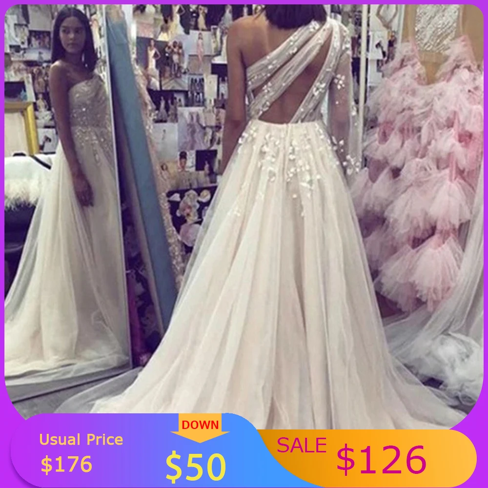 Gardenwed One Shoulder Wedding Dresses Special Appliques Backless Illusion Long Sleeve Pleated Tulle Bridal Gowns
Gardenwed One Shoulder Wedding Dresses Special Appliques Backless Illusion Long Sleeve Pleated Tulle Bridal Gowns