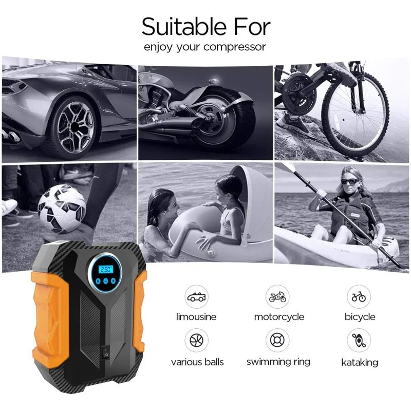 Portable Air Compressor for Car Tires Digital Tire Inflator 12V DC with Emergency LED Flashlight for Cars, Bikes
Portable Air Compressor for Car Tires Digital Tire Inflator 12V DC with Emergency LED Flashlight for Cars, Bikes