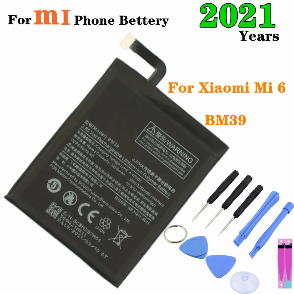 2021 Years Mi 6 Battery For Xiaomi 6 Mi6 Phone Battery BM39 Replacement Battery 3350mAh High Capacity + Tools
2021 Years Mi 6 Battery For Xiaomi 6 Mi6 Phone Battery BM39 Replacement Battery 3350mAh High Capacity + Tools
