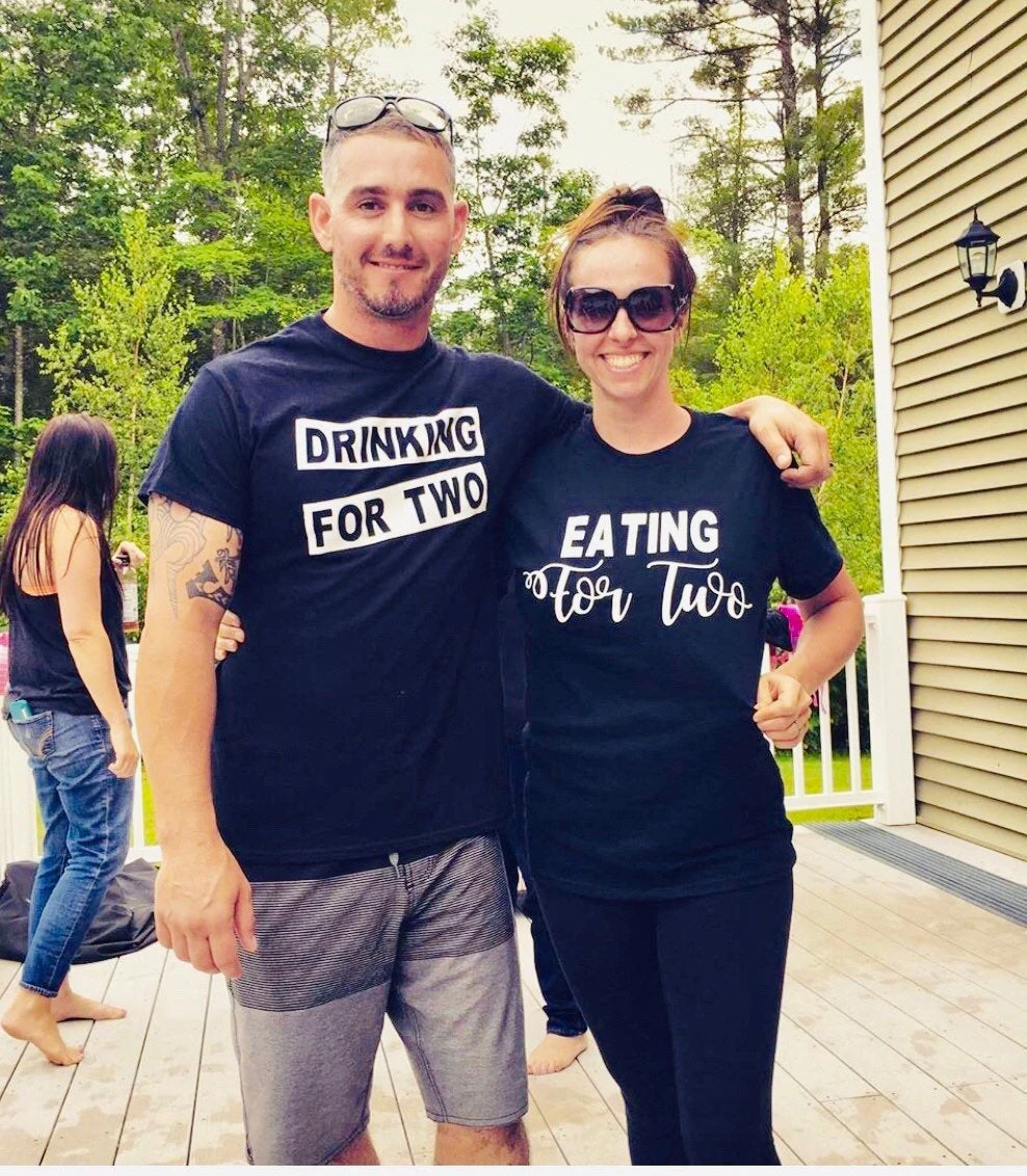 Summer Short Sleeve Couple Tops Tee Shirts 1pc Drinking for Two Eating for Two T-Shirt Pregnant Baby Announcement Baby Shirt
Summer Short Sleeve Couple Tops Tee Shirts 1pc Drinking for Two Eating for Two T-Shirt Pregnant Baby Announcement Baby Shirt