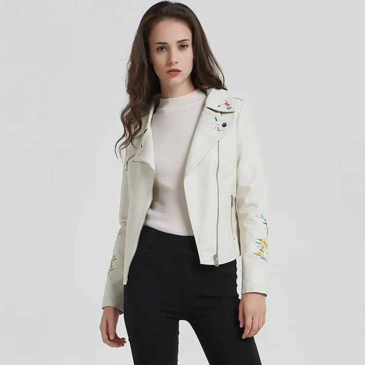 Girls moto Coat Women White PU Leather Lapel Embroidered Jacket Slim Short Female Motorcycle Jacket ladies Floral Decoration Top
Girls moto Coat Women White PU Leather Lapel Embroidered Jacket Slim Short Female Motorcycle Jacket ladies Floral Decoration Top