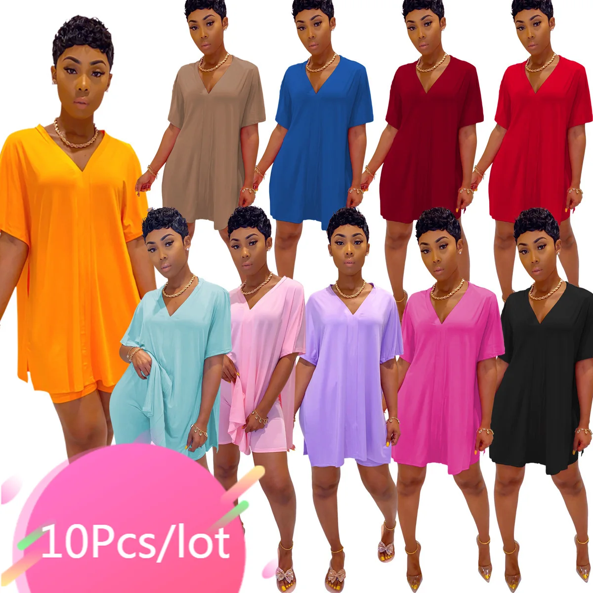 Bulk Wholesale Item Clothing Women Summer Shorts Set Solid Split Side Long Tops Biker Shorts Casual Two Piece Matching Sets 2021
Bulk Wholesale Item Clothing Women Summer Shorts Set Solid Split Side Long Tops Biker Shorts Casual Two Piece Matching Sets 2021