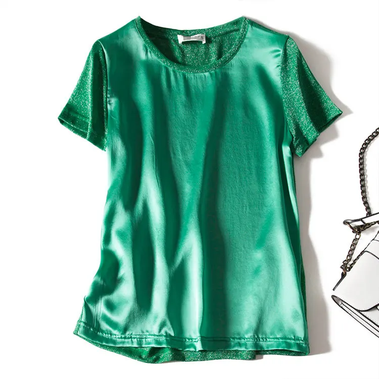 Heavy silk top short-sleeved women's 2021 spring round neck T-shirt solid color mulberry silk half-sleeved loose bottoming shirt
Heavy silk top short-sleeved women's 2021 spring round neck T-shirt solid color mulberry silk half-sleeved loose bottoming shirt