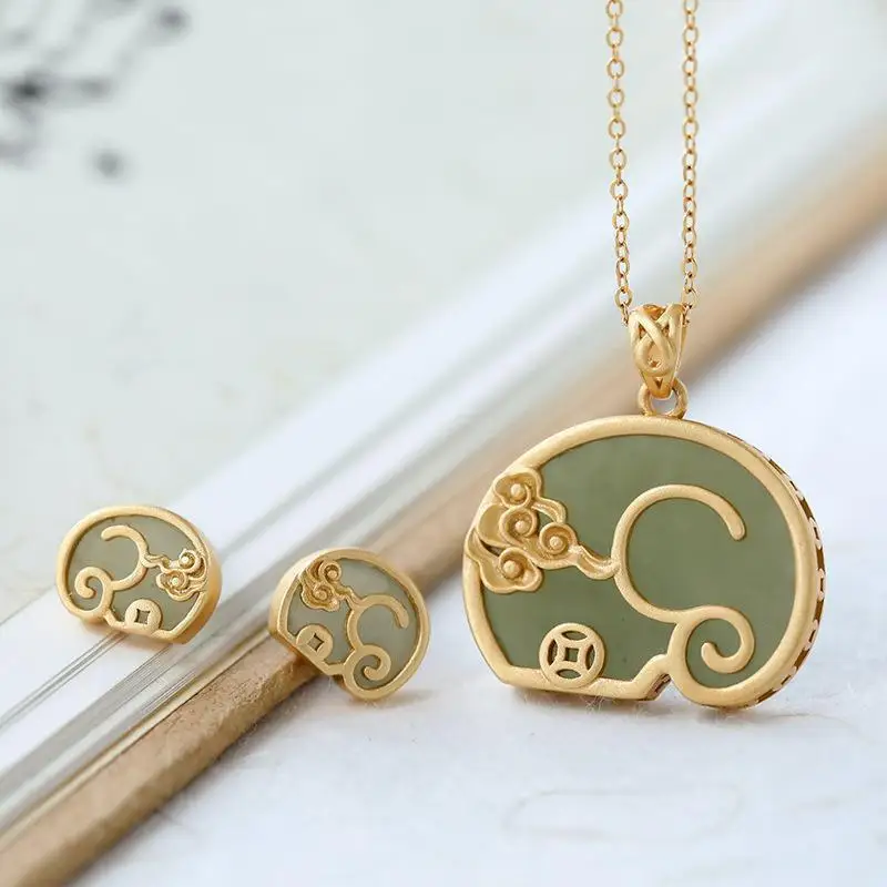 Original S925 Sterling Silver Inlaid Hetian Jade Creative Archaistic Auspicious Elephant Auspicious Cloud Personality Female
Original S925 Sterling Silver Inlaid Hetian Jade Creative Archaistic Auspicious Elephant Auspicious Cloud Personality Female
