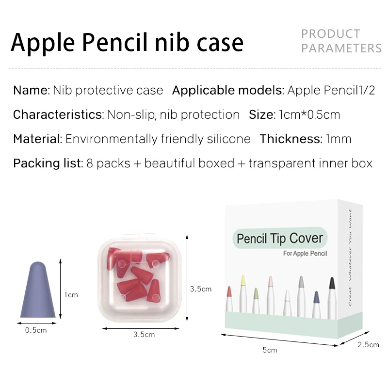 8pcs Pencil Tip Cover For Apple Pencil 2 1 Generation Mute Silicone Nib Case For Pencil Cover Skin Screen Protector For IPad Pro
8pcs Pencil Tip Cover For Apple Pencil 2 1 Generation Mute Silicone Nib Case For Pencil Cover Skin Screen Protector For IPad Pro