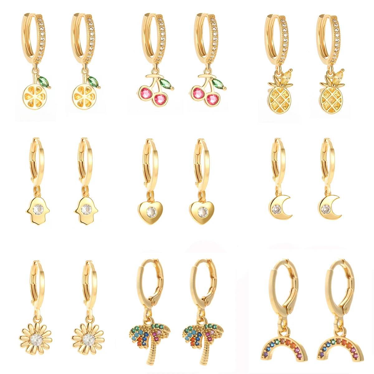 Flower Drop Earrings for Women 2pcs Paired Gold Fruit Star Dangle Earrings Copper CZ Charm Korean Earrings Fashion Jewelry 2020
Flower Drop Earrings for Women 2pcs Paired Gold Fruit Star Dangle Earrings Copper CZ Charm Korean Earrings Fashion Jewelry 2020