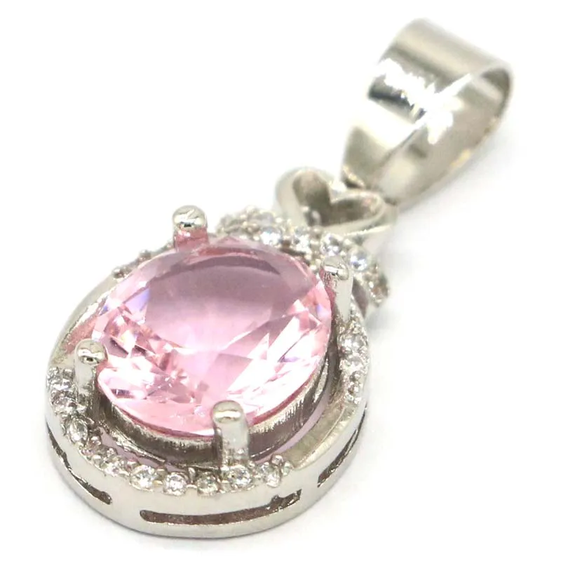 28x13mm Elegant Created Pink Kunzite CZ Gift For Sister Wedding Silver Pendant
