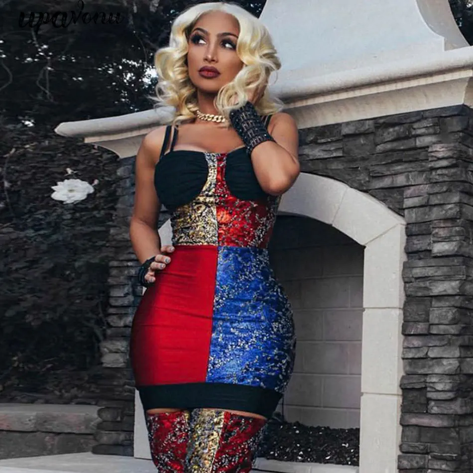 2020 New Women's Sequined Bandage Dress Mini Sexy Spaghetti Strap Contrast Patchwork Club Runway Evening Party Dress Vestidos
2020 New Women's Sequined Bandage Dress Mini Sexy Spaghetti Strap Contrast Patchwork Club Runway Evening Party Dress Vestidos