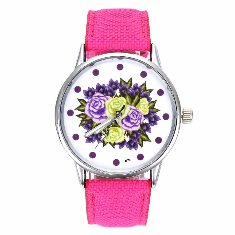 Женские спортивные аналоговые кварцевые часы розовые с разноцветными цветами