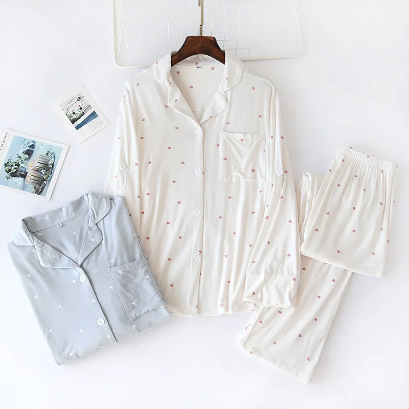 Pajamas Women Long-sleeved Trousers Blue White Love Home clothes Two-Piece Suit Female 2021 New Spring /Autumn
Pajamas Women Long-sleeved Trousers Blue White Love Home clothes Two-Piece Suit Female 2021 New Spring /Autumn