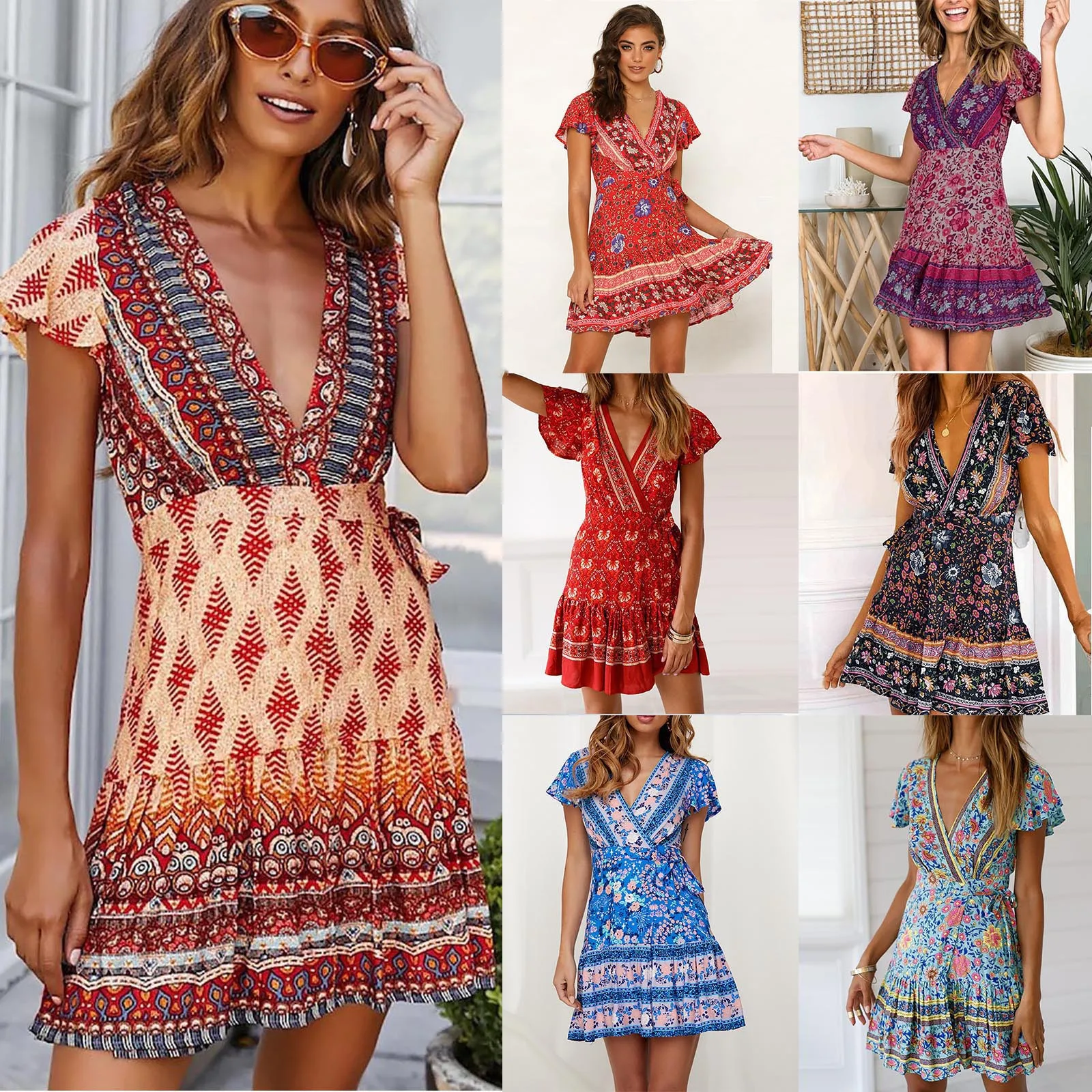 Summer Dress Women Robe Femme V-neck Dresses Beach Bohemian Floral Print Ruffles Holiday Dresses платье 2021
Summer Dress Women Robe Femme V-neck Dresses Beach Bohemian Floral Print Ruffles Holiday Dresses платье 2021