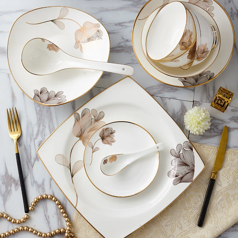 Dishes set household luxury Jingdezhen ceramics Bone China high-end European tableware bowls and utensils
Dishes set household luxury Jingdezhen ceramics Bone China high-end European tableware bowls and utensils