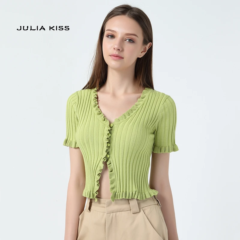 Women Ruffle Trim Crop Knit Cardigan with Short Sleeve Deep V Neck Crop Knit Tops
Women Ruffle Trim Crop Knit Cardigan with Short Sleeve Deep V Neck Crop Knit Tops