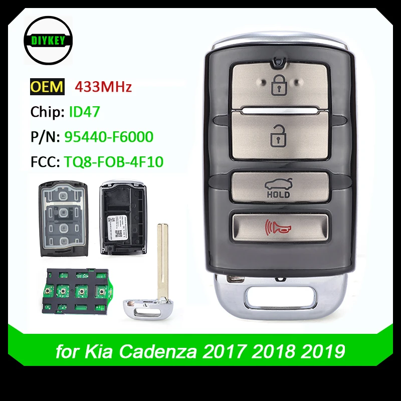 Смарт-ключ для автомобиля DIYKEY OEM с 4 кнопками чип ID47 433 МГц Kia Cadenza 2017 2018 2019 Fob 95440-F6000