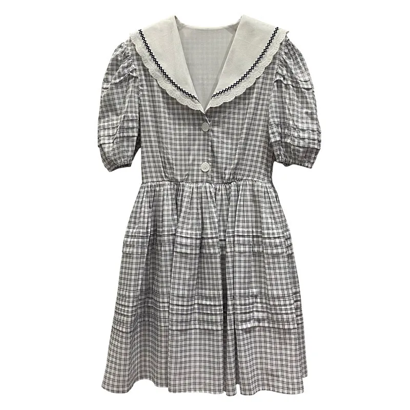 New sleeve tartan dress the water soluble embroidered collar minus of tall waist navy brought the dress
New sleeve tartan dress the water soluble embroidered collar minus of tall waist navy brought the dress