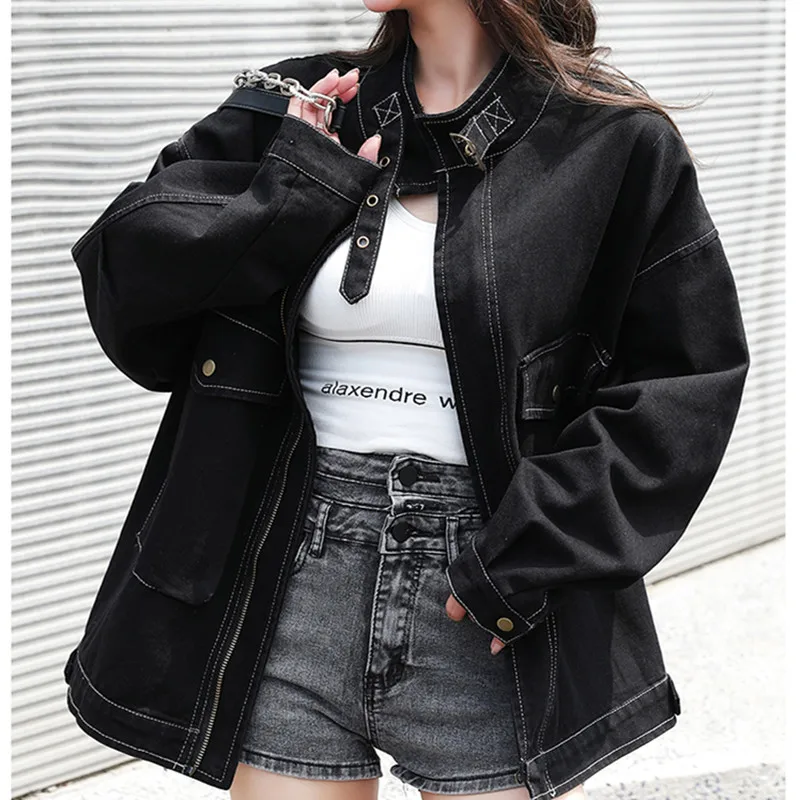 Autumn New Solid Color Denim Jackets Female Korean Style Stand Collar Loose Casual Zipper Vintage Spring Black Outerwear
Autumn New Solid Color Denim Jackets Female Korean Style Stand Collar Loose Casual Zipper Vintage Spring Black Outerwear